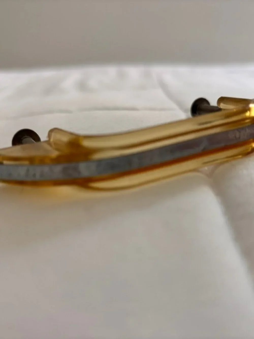 Vintage MCM Lucite or celluloid amber cabinet drawer pull handle
